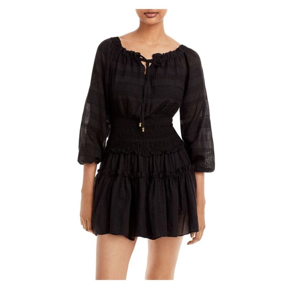 RAMY BROOK Womens Black Lined Skirt 3/4 Sleeve Mini Fit + Flare Dress M - Picture 1 of 1